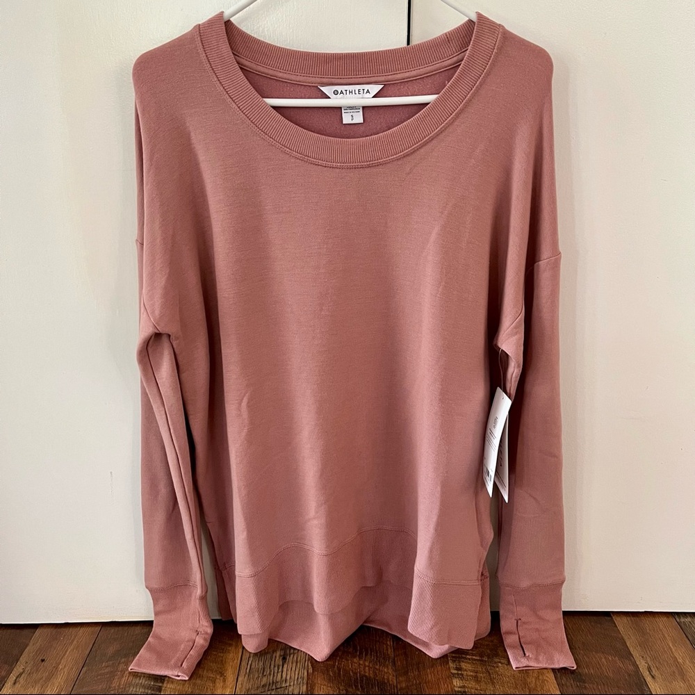 Athleta Pink Long Sleeve Coaster Luxe Sweatshirt, Women's Size S, NWT